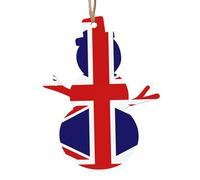 Lot de 6 décorations en bois en forme de bonhomme de neige avec motif drapeau du Royaume-Uni - Convient pour décorer les arbres de Noël, les portes et les fenêtres