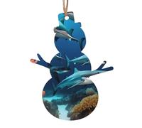 Lot de 6 décorations en bois en forme de bonhomme de neige en forme de requin sous-marin - Pendentifs décoratifs à suspendre - Design vintage pour les vacances