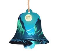 Lot de 6 décorations en bois en forme de cloche en forme de grotte de lune d'eau - Pendentifs décoratifs à suspendre - Design vintage pour les vacances