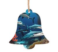 Lot de 6 décorations en bois en forme de cloche en forme de requin sous-marin - Pendentifs décoratifs à suspendre - Design vintage pour les vacances