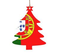 Lot de 6 décorations en bois en forme de drapeau portugais pour sapin de Noël à accrocher sur les murs, portes et fenêtres