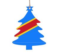 Lot de 6 décorations en bois en forme de sapin de Noël Drapeau du Congo - Peut être utilisé pour décorer les arbres de Noël, les cheminées, les portes et les fenêtres
