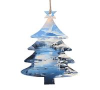 Lot de 6 décorations en bois en forme de sapin de Noël en forme de paysage de montagne enneigée pour accrocher aux murs, portes et fenêtres