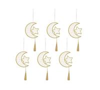 Lot de 6 décorations en bois faites à la main en forme d'étoile et de lunes avec pampilles pour fête du Ramadan, fournitures de décoration de la maison