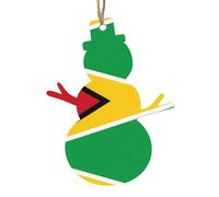Lot de 6 décorations en bois motif drapeau de la Guyane - Convient pour décorer les arbres de Noël, les portes et les fenêtres - En forme de bonhomme de neige