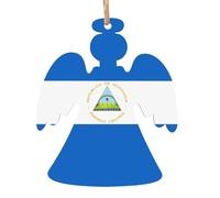 Lot de 6 décorations en bois motif drapeau du Nicaragua - Pour décorer les arbres de Noël, les portes et les fenêtres - Forme d'ange