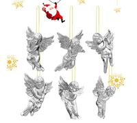 Lot de 6 décorations en forme d'ange pour sapin de Noël - Doré ou argenté - Pour pelouse, intérieur, vacances, patio, extérieur, chambre à coucher, festival, couloir, maison, fête