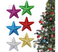 Lot de 6 décorations en forme d'étoile pour sapin de Noël | Lot de décorations d'arbre de Noël pour branche, mur, poignée de porte, intérieur de voiture, guirlande, étagère, mariage