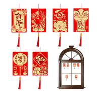 Lot de 6 décorations pour le Nouvel An , 2026 vietnamien - Thème doré - Décorations en papier - Pour bureau, porte d'entrée, arbre, mur, fenêtre, porte en pot, bibliothèque, fête