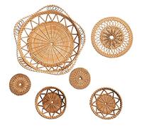 Lot de 6 Décorations Rondes en Rotin tissé, Décoration Murale Tissée à Suspendre, Fabriquée à la Main, Style Bohème, Décoration Murale Tissée, Décoration Murale pour Cuisine, (6