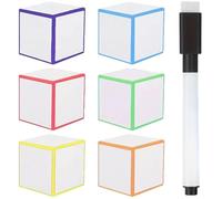 Lot de 6 dés en mousse effaçables à sec, dés EVA vierges à bords colorés, surface réutilisable pour écrire et effacer, avec marqueur noir, pour jeux personnalisés et apprentissage