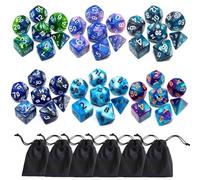 Lot de 6 dés polyédriques DND double couleur compatibles avec les jeux de rôle Donjons et Dragons D&D, jeux de rôle RPG, MTG avec D4, D6, D8, D10, D%, D12, D20 (6 couleurs)