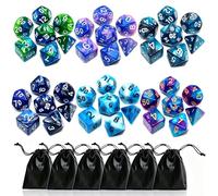 Lot de 6 dés polyédriques DND double couleur compatibles avec les jeux de rôle Donjons et Dragons D&D, jeux de rôle RPG, MTG avec D4, D6, D8, D10, D%, D12, D20 (6 couleurs)