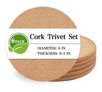 Lot de 6 dessous de plat en liège épais haute densité pour plats chauds, 20,3 cm, résistants à la chaleur, multifonctionnels, gris