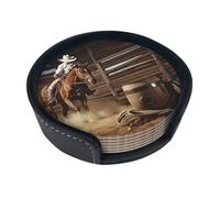 Lot de 6 dessous de verre American West Rodeo en cuir pour tasse à thé - Pour cuisine, bar, décoration d'intérieur, cadeau de pendaison de crémaillère