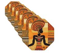 Lot de 6 dessous de verre antidérapants en cuir pour tasse à café - Motif femme africaine - Décoration de table - Cadeau de pendaison de crémaillère