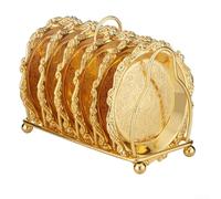 Lot de 6 dessous de verre avec finition dorée et support assorti pour une décoration fonctionnelle dans les intérieurs contemporains ou traditionnels