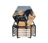 Lot de 6 dessous de verre avec support absorbant, dessous de verre décoratif avec dos en liège pour boissons, motif cheval arabe, dessous de verre en céramique pour décoration d'intérieur, cadeau