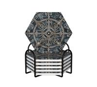 Lot de 6 dessous de verre avec support - Dessous de verre drôle - Tapis de tasse en céramique - Motif Helm of Awe - Absorbants - Pour bar et bière - Protection de table