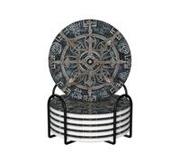 Lot de 6 dessous de verre avec support - Dessous de verre drôle - Tapis de tasse en céramique - Motif Helm of Awe - Absorbants - Pour bar et bière - Protection de table