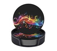 Lot de 6 dessous de verre avec support en cuir de 10 cm pour protection de table, dessous de verre décoratif, note de musique, mélodie, tapis de tasse à café pour décoration d'intérieur