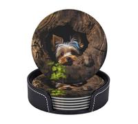 Lot de 6 dessous de verre avec support en cuir Motif A Little Yorkshire Terrier 10,2 cm