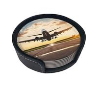 Lot de 6 dessous de verre avec support en cuir synthétique pour table basse, décoration d'intérieur, nouvel appartement essentiel pour homme et femme, cadeau de pendaison de crémaillère - Avion