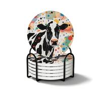 Lot de 6 dessous de verre circulaires Vache tachetée colorée