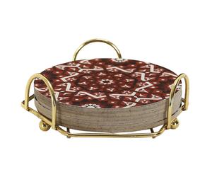 Lot de 6 dessous de verre en bois avec son support en métal 10 cm MEDINA marron