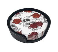 Lot de 6 dessous de verre en cuir absorbant avec boîte de rangement Motif tête de mort