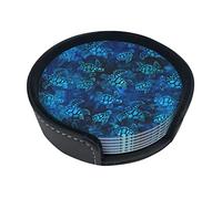 Lot de 6 dessous de verre en cuir absorbant avec boîte de rangement Motif tortue de mer Bleu