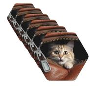 Lot de 6 dessous de verre en cuir antidérapant avec poche en cuir motif chat personnalisé pour décoration de table, cadeau de pendaison de crémaillère