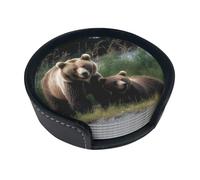 Lot de 6 dessous de verre en cuir avec inscription « A Mother And A Cub Bears » - Pour tasse de cuisine, bar, décoration d'intérieur, cadeau de pendaison de crémaillère