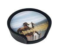 Lot de 6 dessous de verre en cuir avec support Motif chevaux qui courent