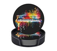Lot de 6 dessous de verre en cuir avec support pour boissons, clavier de piano coloré, dessous de verre de protection de table, tapis de tasse à café pour cuisine, salle à manger, table basse
