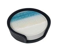 Lot de 6 dessous de verre en cuir avec support - Pour la protection de table, le sable blanc et la plage - Résistant à la chaleur