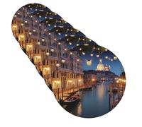 Lot de 6 dessous de verre en cuir de 10,2 cm pour boissons - Imperméables - Motif Venise la nuit - Pour décoration d'intérieur, cadeau de pendaison de crémaillère