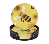 Lot de 6 dessous de verre en cuir Honey Bee2 pour boissons avec support antidérapant - Décoration amusante - Pour protection de table, accessoires de bureau, décoration de chambre