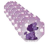 Lot de 6 dessous de verre en cuir imperméables pour boissons - Motif caniche violet à pois - 10,2 cm