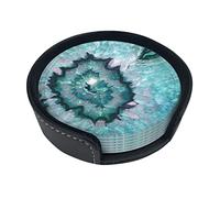Lot de 6 dessous de verre en cuir imprimé agate bleu sarcelle pour boissons, décoration d'intérieur et cadeau de pendaison de crémaillère