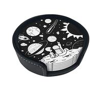 Lot de 6 dessous de verre en cuir imprimé astronaute et extraterrestre pour boissons, décoration d'intérieur et cadeau de pendaison de crémaillère