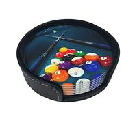Lot de 6 dessous de verre en cuir imprimé billard pour boissons, décoration d'intérieur et cadeau de pendaison de crémaillère