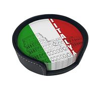 Lot de 6 dessous de verre en cuir imprimé drapeau italien du Colisée romain pour boissons, décoration d'intérieur et cadeau de pendaison de crémaillère
