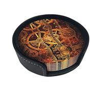 Lot de 6 dessous de verre en cuir imprimé engrenages steampunk cool pour boissons, décoration d'intérieur et cadeau de pendaison de crémaillère