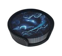 Lot de 6 dessous de verre en cuir imprimé lune, étoiles et planètes pour boissons, décoration d'intérieur et cadeau de pendaison de crémaillère