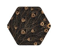Lot de 6 dessous-de-verre en cuir imprimé plumes dorées, adaptés pour les restaurants, cuisines, bureaux et ainsi de suite