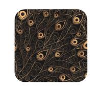 Lot de 6 dessous-de-verre en cuir imprimé plumes dorées, adaptés pour les restaurants, cuisines, bureaux et ainsi de suite