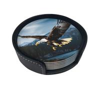 Lot de 6 dessous de verre en cuir motif aigle à la chasse pour tasse à thé pour cuisine, bar, décoration d'intérieur, cadeau de pendaison de crémaillère
