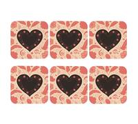 Lot de 6 dessous de verre en cuir pour boissons, carte « Happy Valentine's Day » pour protection de table, dessous de verre de 10,2 cm pour décoration de table basse, tapis antidérapant pour boissons