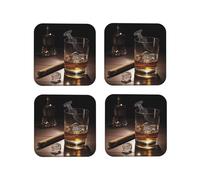 Lot de 6 dessous de verre en cuir pour boissons, résistants à la chaleur, antidérapants, protection de table, whisky, cigarettes, café, cadeau pour pendaison de crémaillère, bar, décoration